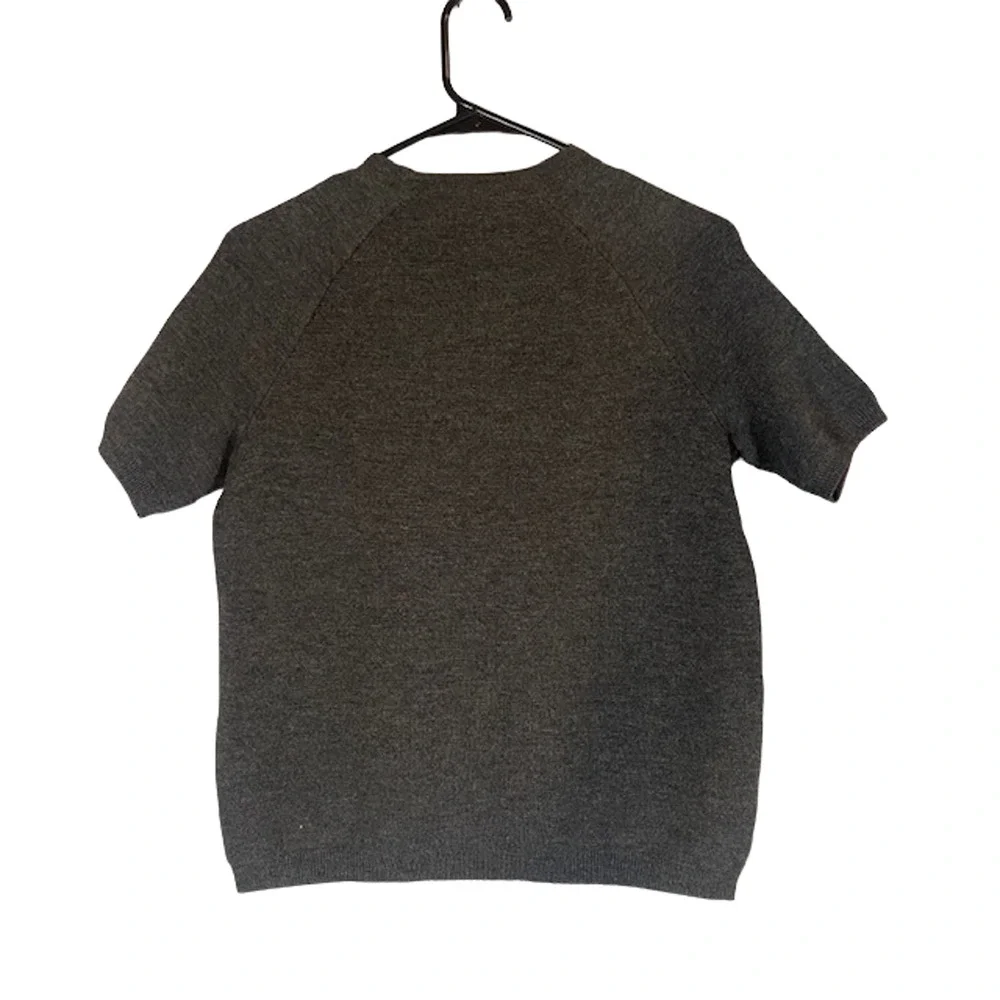 J. Crew Gray Wool Knit Short Sleeve Sweater Leather Patch Pocket Women Sz XXS